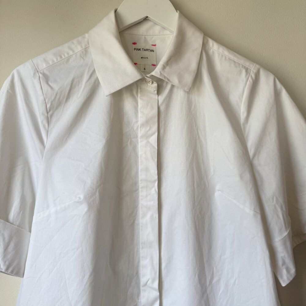 SOLD Pink Tartan White Cotton + Mesh Blouse - Picture 2 of 6